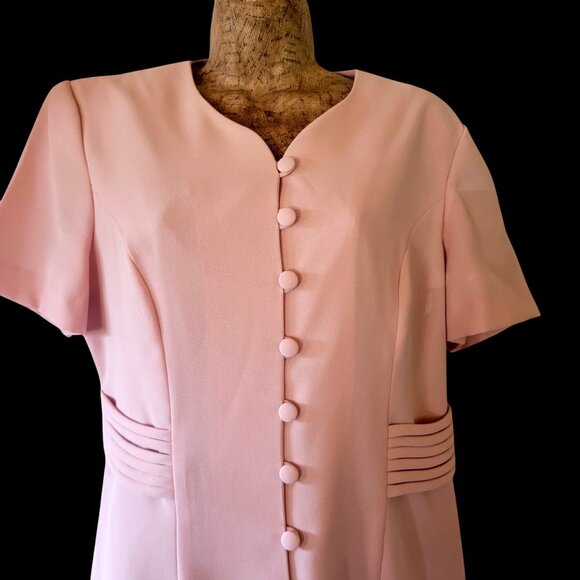 VTG 90S Y2K Pretty Woman Light Pink Button-Front Short Sleeve Midi Dress - Picture 2 of 16
